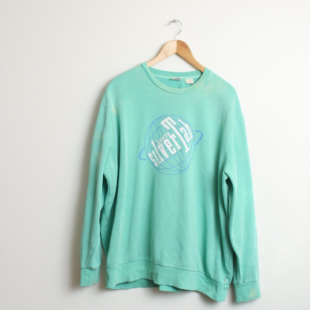 Levi's Silver Tab Sweatshirt Mens XXL Teal Bleached Pullover
